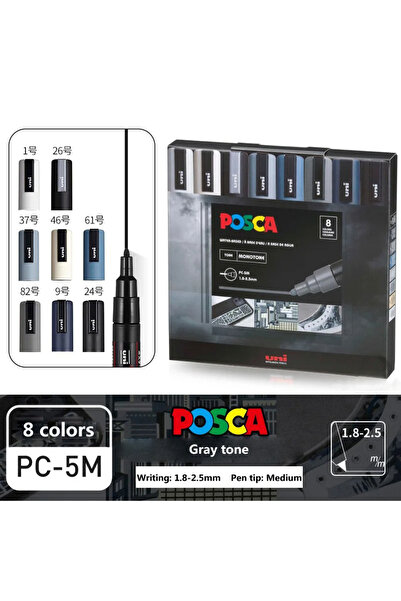 Choice3 8pcs Gray tone 8pcs New Japan UNI Markers Set POSCA Limited PC-5M Acr...