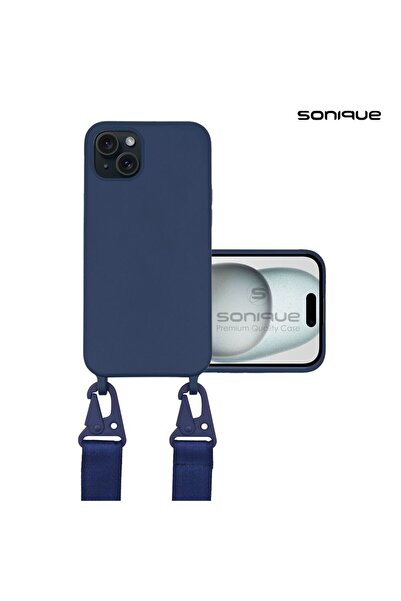 Sonique Θήκη Σιλικόνης με Strap CarryHang Apple iPhone 15 Plus Μπλε Σκούρο