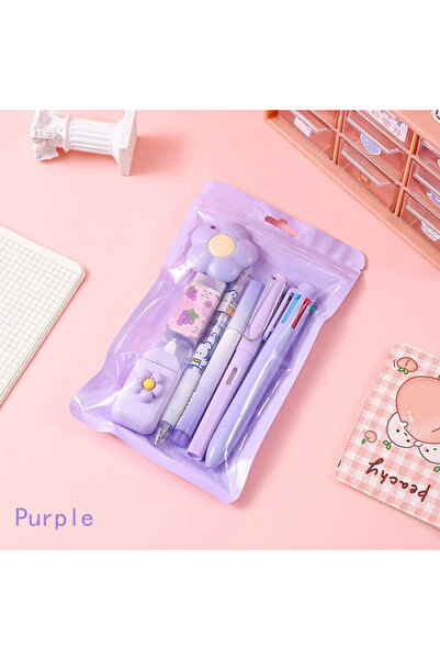 Choice4 Purple 7pcs 7Pcs Set Kawaii Student Stationery Sweet Cartoon Cat Paw ...
