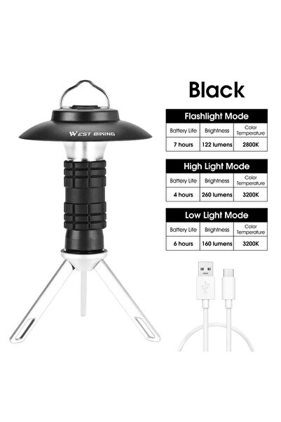 Choice مصباح تخييم محمول أسود من WEST BIKING 3 في 1 متعدد الوظائف، مصباح LED ...