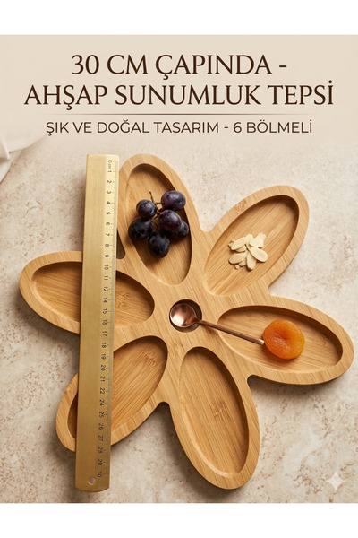 Ahşap Papatya Design 6-Compartment Natural Presentation Tray & Snack Tray (30...