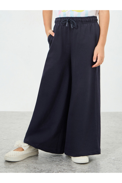 Styli Girls Solid Wide Leg Joggers with Drawstring