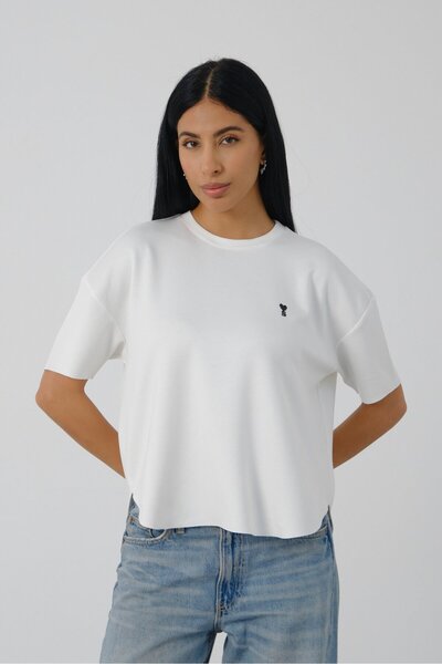 Shooter Sportswear Ecru Women's Oversize Boxy T-Shirt Crew Neck Comfortable F...