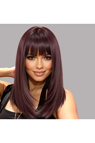 animis beauty Perucă Visiniu Inchis, din fibră sintetică cu aspect natural, p...