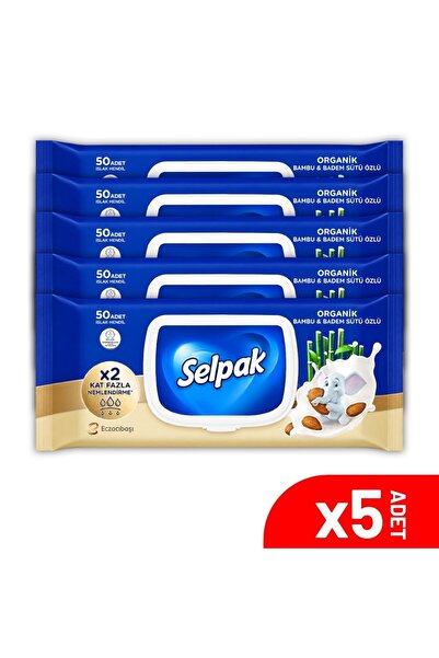 Selpak Organik Bambu Özlü & Badem Sütü Özlü Islak Mendil 5'li
