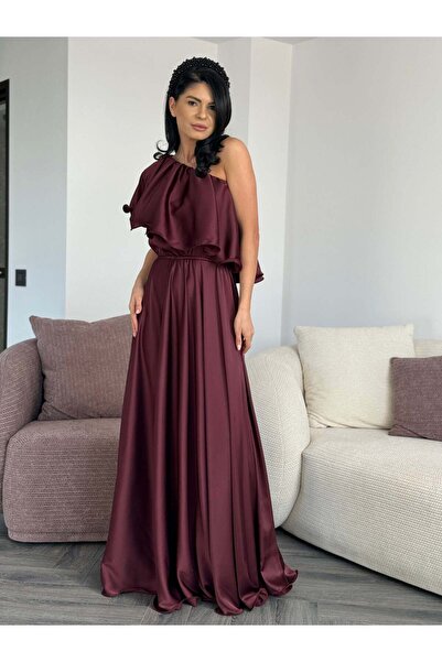 RAMONA BADESCU EXCLUSIVE Rochie Lungă Satinată Elegantă cu Volane și Umeri Go...