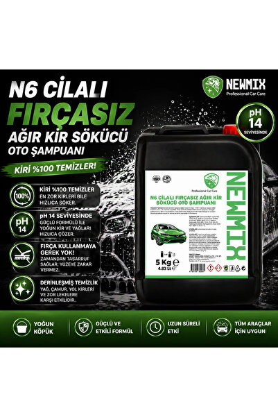 NEWMİX N6 Ağır Kir Fırçasız Oto Yıkama Şampuanı 5 Kg