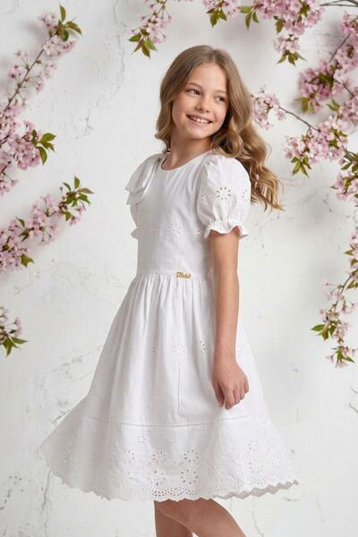 Pina Kids Girl's Balloon Sleeve Dress with Bow Detail on the Shoulder Elb2017