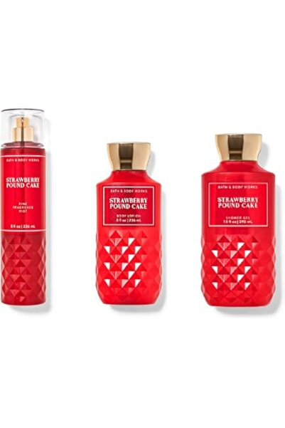 Bath & Body Works رذاذ معطر بنكهة كعكة الفراولة، جل استحمام، ولوشن للجسم