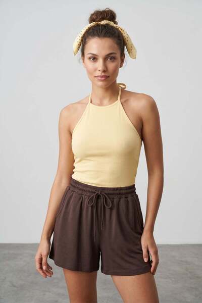Fulla Moda Basic Belted Lace-Up Modal Shorts with Pockets