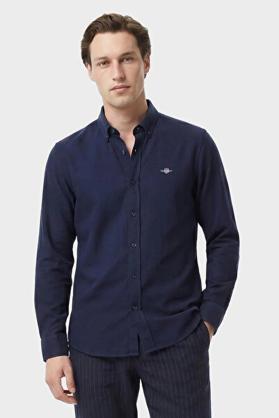 Gant Men's Navy Blue Button-Down Collar Logo Shirt