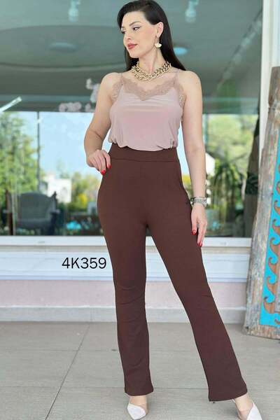 İnce Topuk Elastic Waist Full Lycra Trousers 4K359