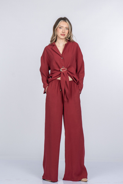 MissVina Carmina Elegant Front Tie Detailed Jacket Collar Blouse and Pantoon ...