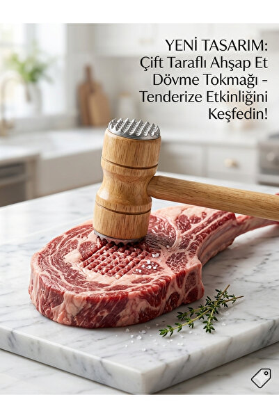 YKP GRUP Ahşap Et Döveceği Çift Yönlü Et Yumuşatıcı Et Dövücü Et Şekillendiri...
