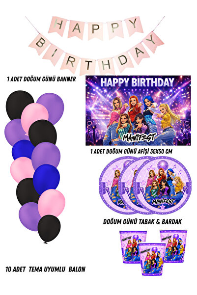 HAPPYLOOPPARTY Manifest Manifest Grup de fete, 16 persoane, accesorii și orna...