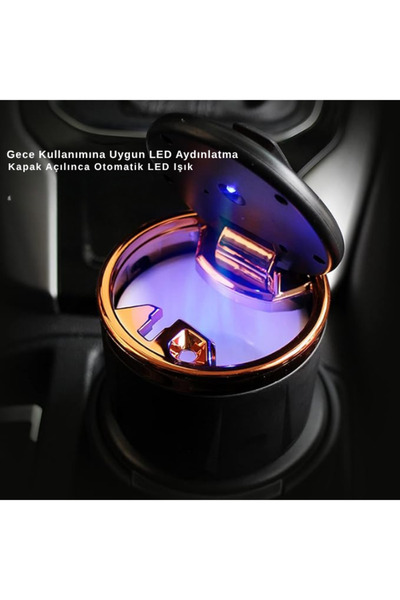 Kerasus LED Işıklı Premium Araç Küllüğü Kokusuz Kapaklı Şık Tasarım Oto Küllük