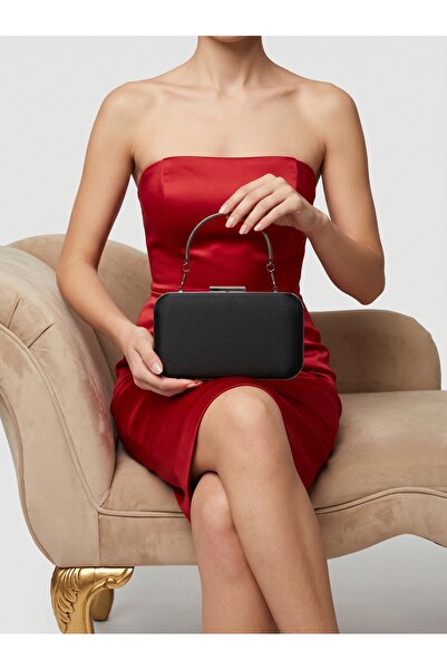 Biçanta Black Z.A.R.A Satin Women's Evening Dress Bag with Black Handle Detai...