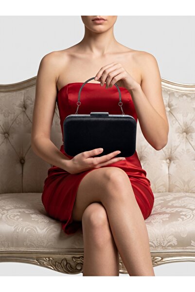 Biçanta Black Velvet Women's Evening Dress Bag with Black Handle Detail for W...