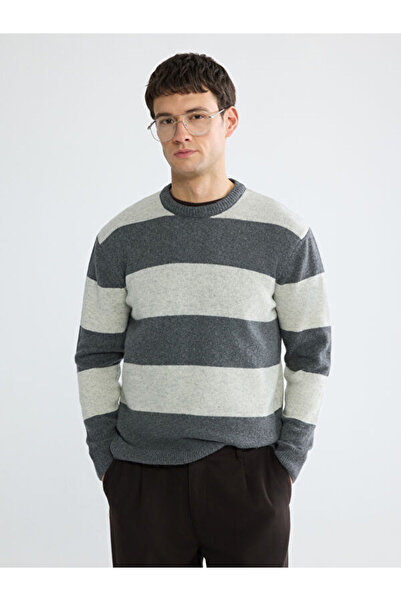 LC Waikiki Rmz Gi̇yi̇m Farkiyla Zero Roba Collar Striped Wool Blend Men's Kni...