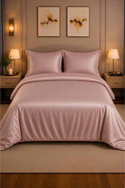 remtex 100% Cotton Powder Pink Satin Double Duvet Cover Set – Elegant and Rom...