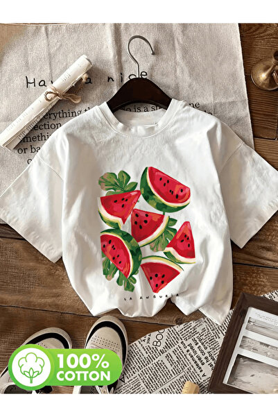 one button Watermelon Pattern Printed Premium Oversize T-Shirt