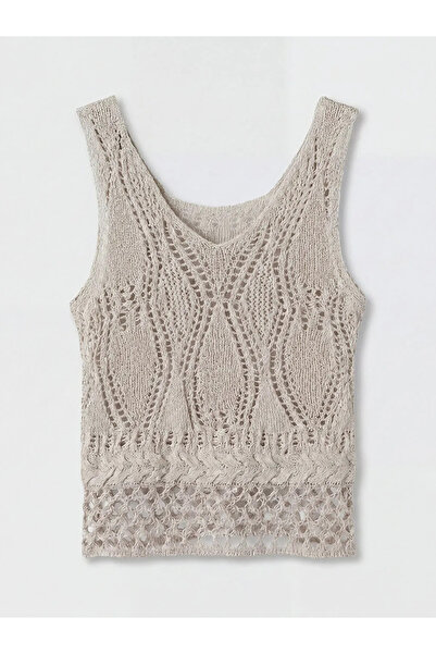 LC Waikiki Beige U-Neck Openwork Women's Knitwear Undershirt