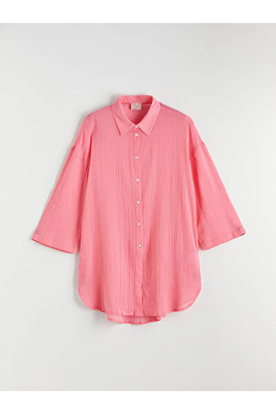 LC Waikiki Pink Shirt Collar Women's Beach Dress