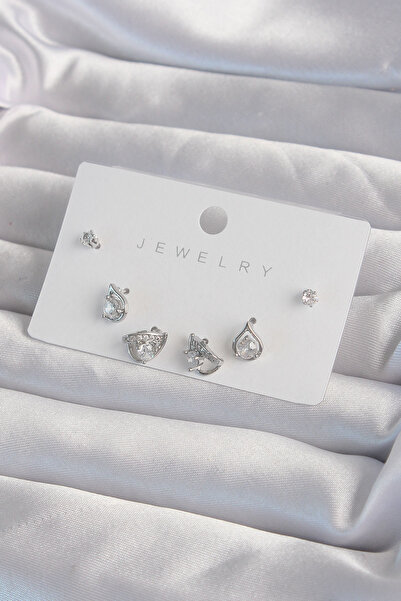 Generic Brand Brass Silver Color Zircon Stone Drop Model Earring Set 5886