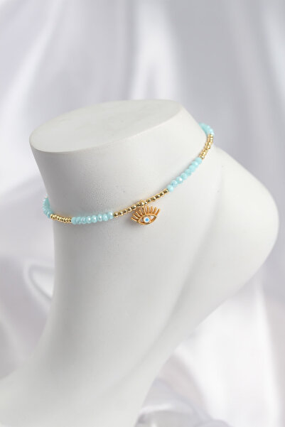 MEKs Turquoise Color Beaded Evil Eye Figured Anklet 5886 - Hep-7584-2206