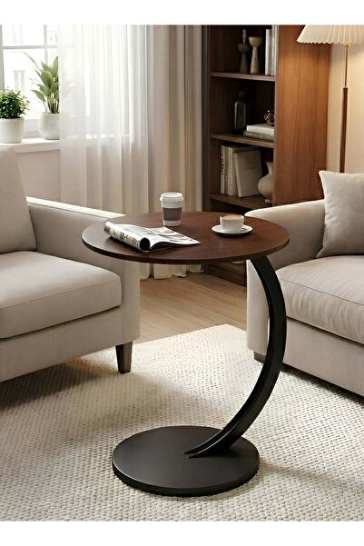 Taimi Modern Coffee Table | C-shaped Side Table With Brown Color With Black F...