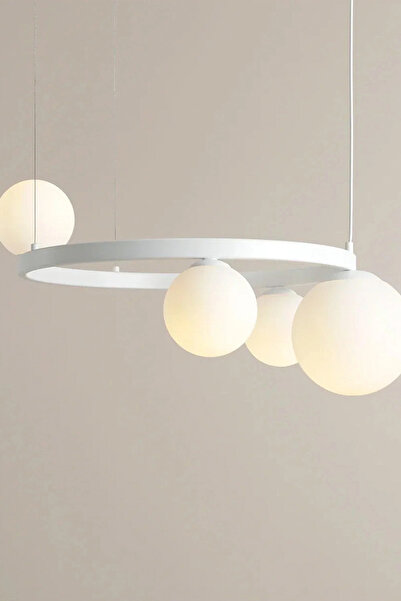 NZL Lighting Hera Beyaz 4'lü Çemberli Camlı Sarkıt Avize