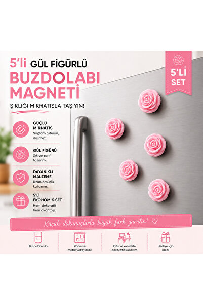MEGBUY Magnet - Buzdolabı Magneti - Buzdolabı Süsü - 5’li Pembe Gül Buzdolabı...