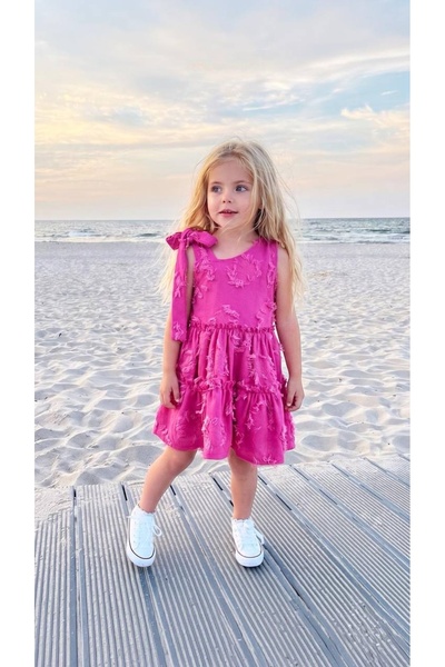 noble baby&kids Girl's Tasseled Jacquard Textured Cotton Dress with Asymmetri...