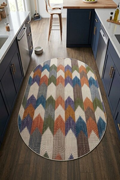 Raschel Carpet Oval Bohem Yıkanabilir Leke Tutmaz Modern Mutfak Halısı Multi ...
