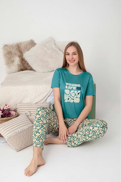 GUAVA+ Set de pijamale de vară, fără nasturi, cu decolteu rotund, din lycra, ...