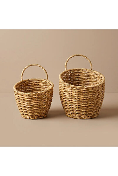 ELZEY HOME Rattan Duvar Askılı 2 li Saksı Sepeti