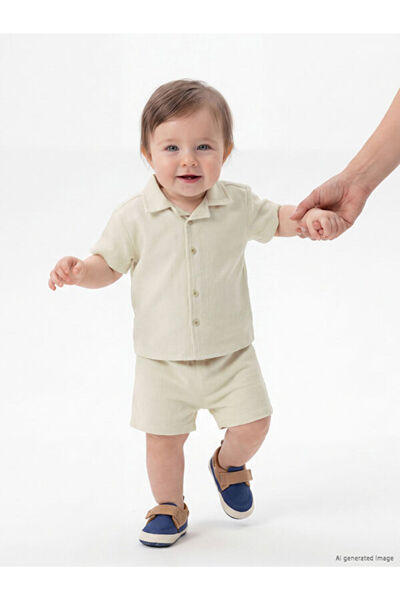 LC Waikiki A Textured Baby Boy Shirt and Shorts Set for Style-Conscious Paren...