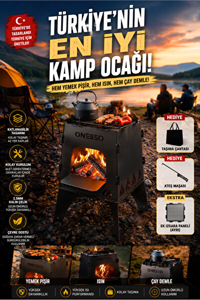 ONESSO Camp Katlanabilir Ateş Kutusu Kamp Ocağı 2.5mm Kalın Çelik - Taşıma Ça...