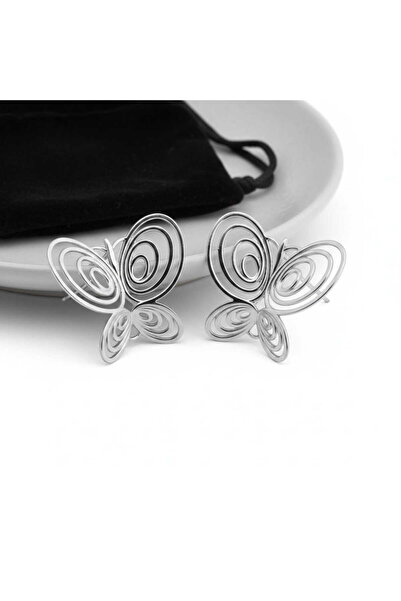 HOBİSY GIFT SHOP أقراط على شكل فراشة من متحف العذرية، لون فضي، أقراط فولاذية ...