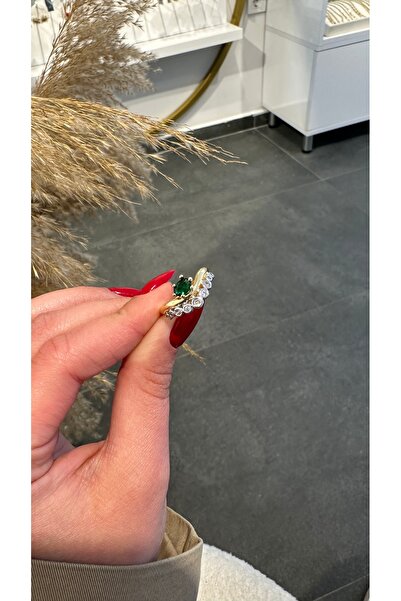GLARE JEWELRY CO Tasarım Zirkon Yeşil veya Kırmızı Taşlı 14k Gold Renginde Pa...