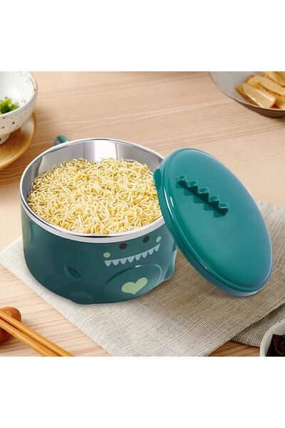 BPA Silk Route - Lovy Dinosaur Stainless Steel Ramen Bowl with Lid & Handles ...