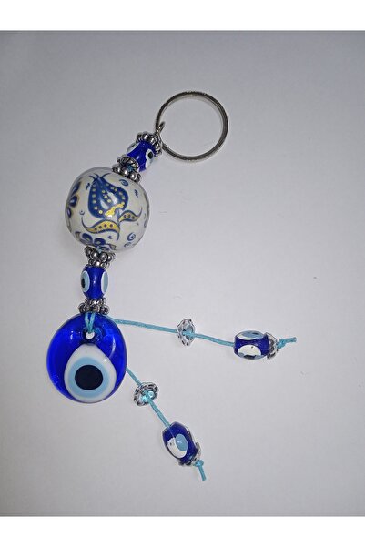 armora tedarik Handmade Keyring Ceramic Ball with Glass Evil Eye Beads B