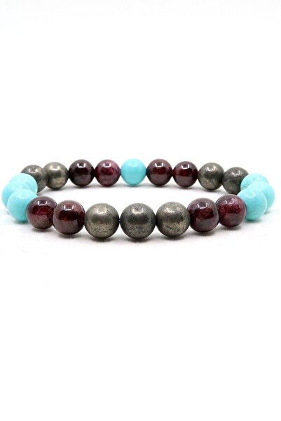 Zodyak Doğal Taş Natural Gemstone Zodiac Bracelet Scorpio Pyrite Garnet Turqu...
