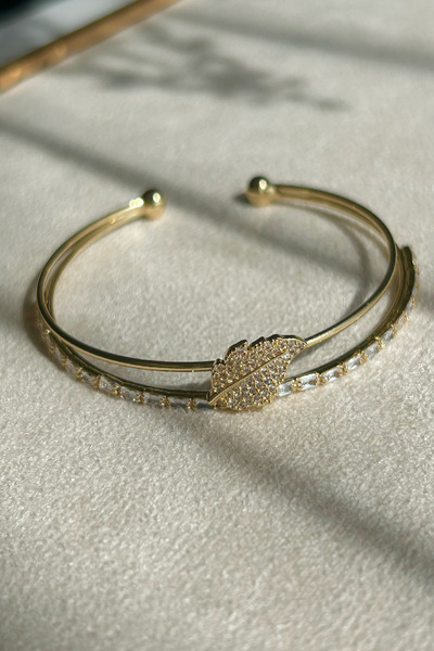 SEHERDEN Women's Bracelet with Leaves and Zircon Stones - Adjustable