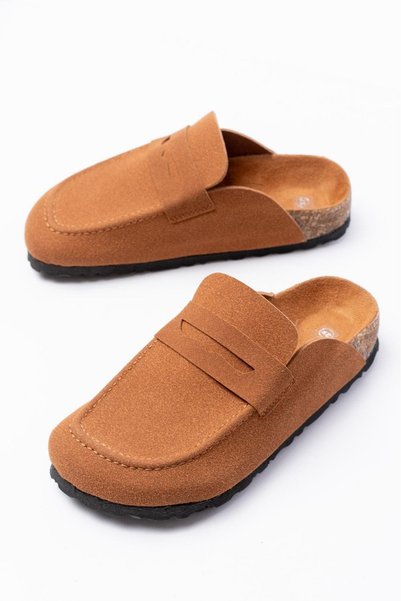 Lucy Shoes Jy0456 Rayn Laceless Genuine Suede Leather Men's Casual Cork Sole Loafer Classic Shoes Hdmt - Tan
