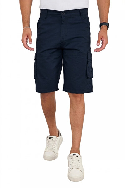 DeepSEA Men's Navy Blue Lycra Gabardine Modern Fit Cargo Capri Shorts–Multi-P...
