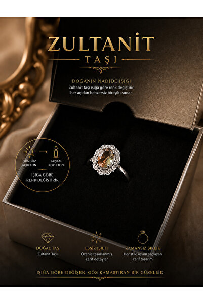 Yudi Atelier Zultanit Taşlı Halo Yüzük | Oval Kesim Doğal Sultan Taşı | Işığa...