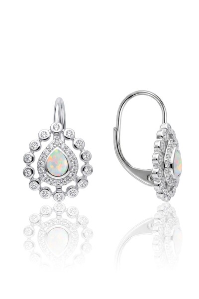 Söğütlü Silver 925 Ayar Gümüş Küpe Damla Kesim Mistik Opal ve Zirkon Taşlı Ta...