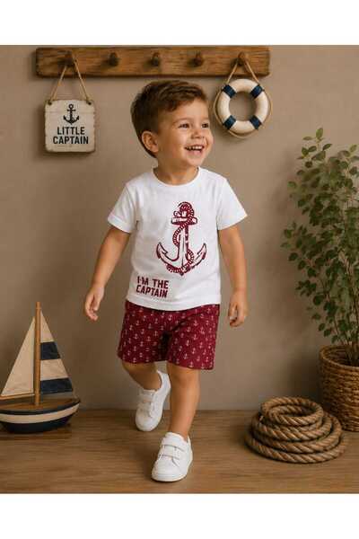 krm kerem bebe Anchor Patterned T-Shirt & Shorts Two-Piece Summer Boys' Set