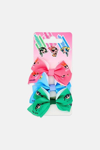 The Powerpuff Girls Graphic Print 3 Pieces Hair Bow Clips, Multicolor